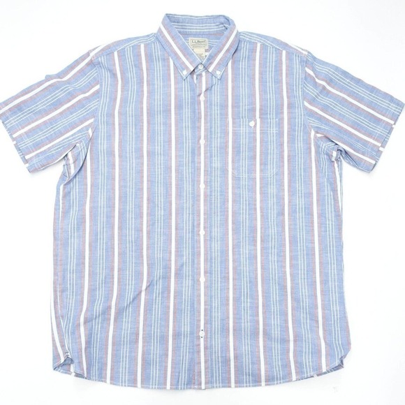 L.L.Bean Button-Down T-Shirt Mens Sz L Multicolor Striped Traditional Fit Cotton - Picture 1 of 5